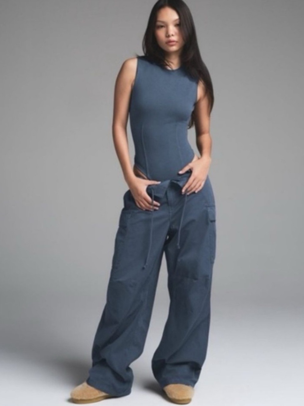 SKIMS Indigo Outdoor Woven Wide-Leg Cargo Pants